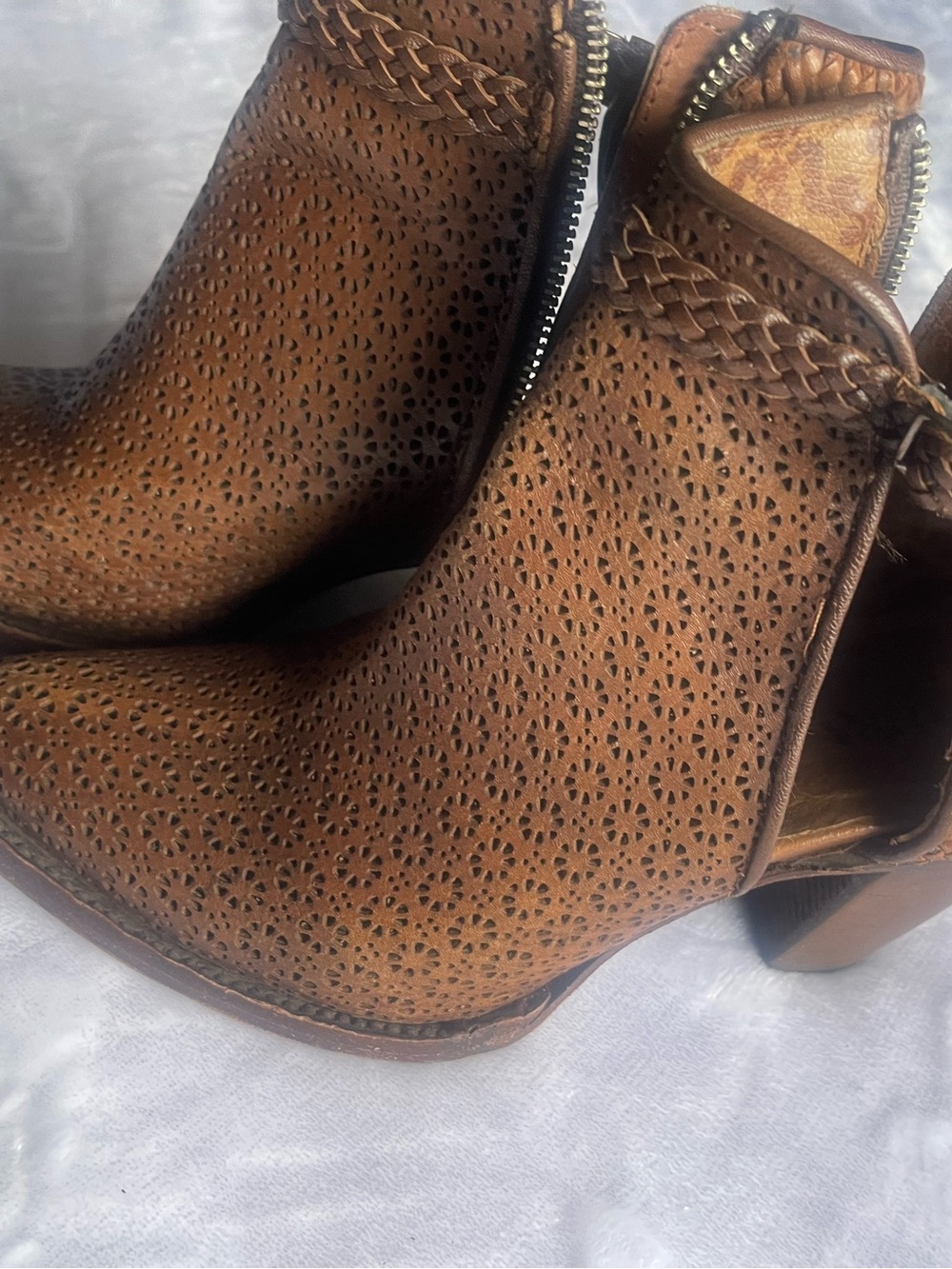 Women's Brown Perforated Ankle Booties